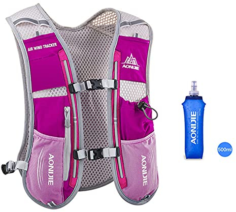 Laufrucksack Trinkrucksack 5L Leichter Laufen Rucksack Fahrradrucksack mit Optional Trinksystem für Damen Herren (Rosa mit 500ml Trinkflasche)