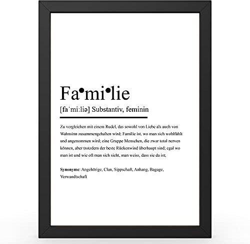 Urhome DIN A3 Kunstdruck Definition Familie inkl. Rahmen Schwarz - Worterklärung wie im Duden Lexikon als Wanddeko Spruch-Poster Deko Wandbild mit Spruch gerahmt für Wohnung Familie Geschenk