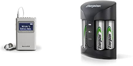 Roberts Radio Sports DAB5 DAB/DAB+/FM Personal Digital Radio - White & Energizer Battery Charger, Recharge Pro, for AA and AAA Batteries (4 AA Rechargeable Batteries Included), 639838, Black