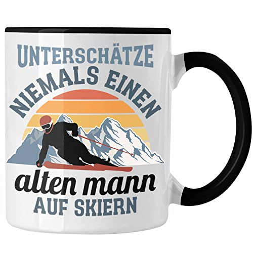 Trendation - Ski Fahren Tasse Geschenk Skifahrer Geschenk Tasse Lustig Männer Skifahren Witz Spruch Sprüche (Schwarz)