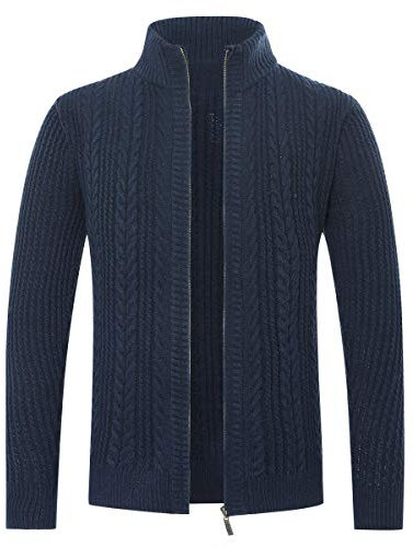 Allthemen Cardigan da Uomo Giacca Invernale in Maglia Calda con Cerniera Casual Maglione Lavorato a Maglia Cappotto Autunnale Tinta Unita con Colletto alla Coreana Blu Navy L