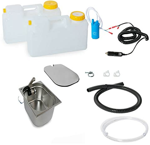 12V DIY Camping Miniküche Bausatz Wohnmobil Caravan 325x265x150 mm Integr. Wasserhahn + Abdeckung Weiß 12 Liter (ad-ideen)