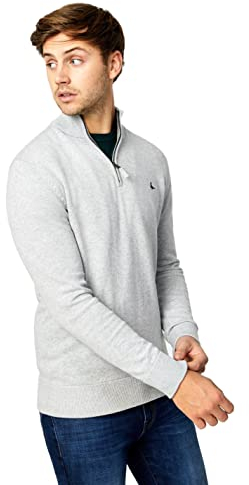 Jack Wills Mens Funnel Neck Half Zip Jumper Light Ash Marl M