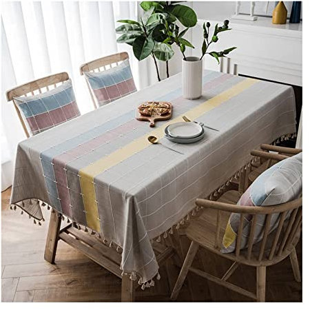 EHOMERY Lack Tischdecke Abwaschbar Tischtuchdecke Folie Gitterstreifen Tischdecken Hänger Table Cloth Grau Gelb Blau Tischschutz Dekoration 130X200Cm