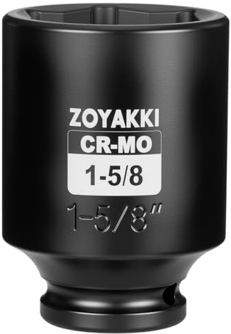 ZOYAKKI 1/2 Drive 1-5/8 Deep 6 Pt CR-MO SAE Impact Socket for Axle Nuts