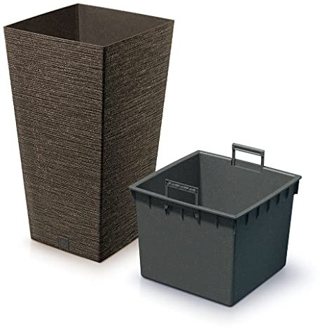 Maceta cuadrada de 240 mm con aspecto de grano de madera, maceta alta para interiores y exteriores, decoración de jardín (café)