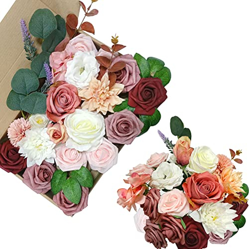 OrgMemory Künstliche Blumen, Kuenstliche Blumen Dusty Rose, Verschiedene Kunstblumen, Hochzeitsdeko Blumen Fuer Tisch, Tortendeko Hochzeit Essbar, Deko Blumen Fuer Hochzeitstorten(Dusty Rose Blush)