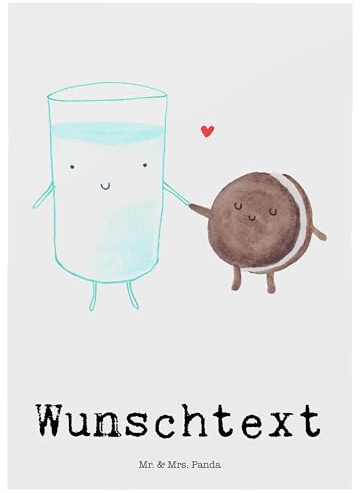 Mr. & Mrs. Panda Postkarte personalisiert Milch Keks - Personalisierte Geschenke, Kaffee, grußkarte, Cookie, Karte, postkarten, Gute Laune, mit Namen, Kekse, Einladung Frühstück