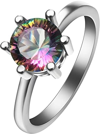 Homxi Bandring Damen Silber,6 Zinken mit Rund Solitär Zirkonia Silber Bunt Ring Frauen Kupfer Trauringe für Damen Größe 52 (16.6)