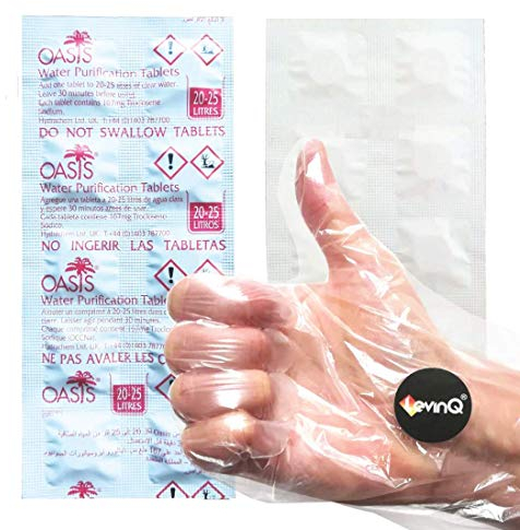 LevinQ 10x Chlortabletten geeignet für Rudergerät wie Waterrower, Skandika, Fitengine, Sportplus - Oasis Chlor Tabletten gegen Algen + Handschuhe (1 Jahresbedarf, pro Tablette 25L entkeimtes Wasser)