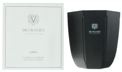 Dr. Vranjes Bougie parfumée décorative Onice - Ambra 500 g - Vase en verre coloré raffiné fabriqué à la main - Forme octogonale - Couleur : noir - Fabriqué en Italie