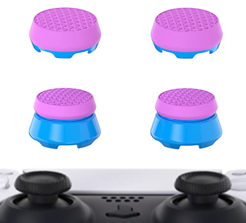 PlayVital Thumbs Pro Armor Pulgar Extensor para ps5 Control Tapas de Joysticks Caps Tapones Thumbstick para ps5 Mando-2 Alturas Elevadas, 2 Alturas Medias Domo(Púrpura & Celeste)