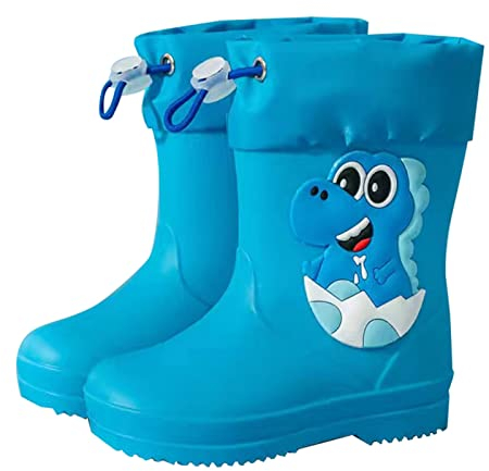 BOTCAM Stivali da pioggia per bambini con apertura elastica, suola testurizzata, antiscivolo, leggeri, comode scarpe da pioggia per alunni di scuole elementari, misura 26, Blu, 25 EU