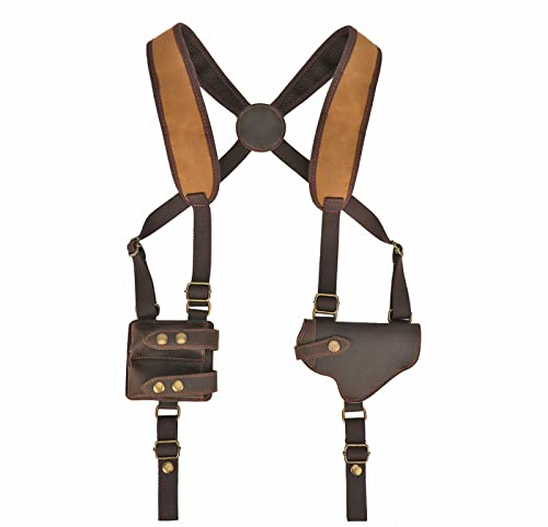 Tourbon verstellbares Schulterholster aus Segeltuch und Leder, Pistolenholster mit doppelter Magazintasche