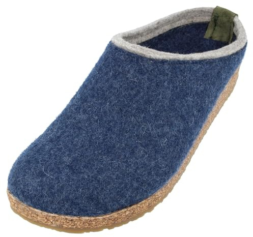 HAFLINGER Grizzly Kris Filzpantoffel Hausschuh Filzclog Blau (Jeans 272), Gr.45