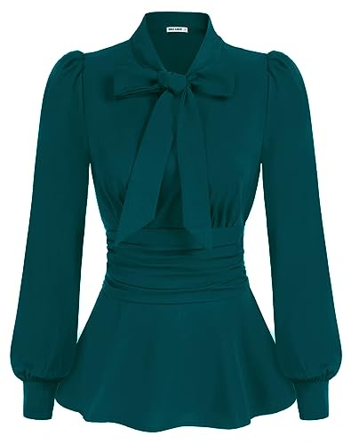 Women Going Out Ruffled Blouses Corset-Style Blouse Special Business Tops Ruffled Shirt Blue Green S