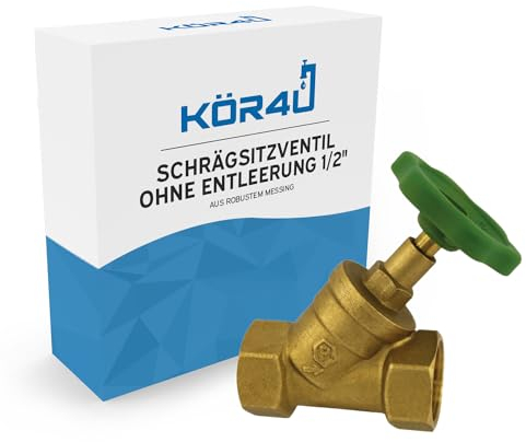 kör4u Schrägsitzventil 1/2 Zoll, Messing, steigende Spindel, beidseitigem Innengewinde, Trinkwasser geeignet (1/2 ohne Entleerung)