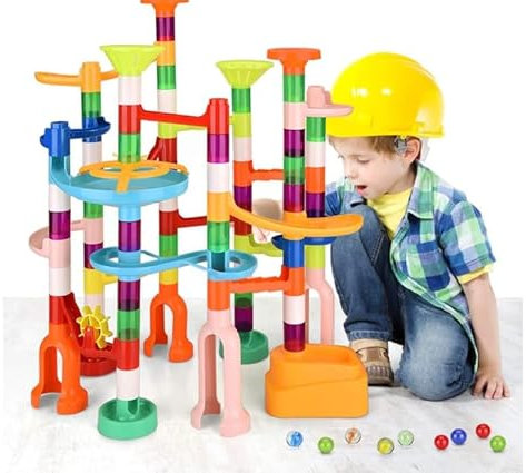 Ifollower Tricky Bille - 135 Pcs Circuit à Billes Couleurs Macaron, Éléments Ludiques Jeu de Construction d'un Labyrinthe Educatif, Sécurité Robuste Marble Rush Conviennent aux Enfant de Plus de 3 Ans