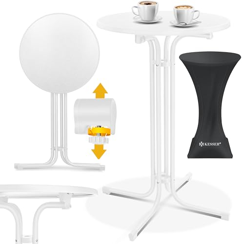 KESSER® Gastro Stehtisch klappbar Bistrotisch | Pulverbeschichtete Edelstahlplatte | höhenverstellbare Füße | Partytisch Tisch Ø 80cm | In- & Outdoor | Empfangstisch inkl. Husse | Klapptisch Weiß