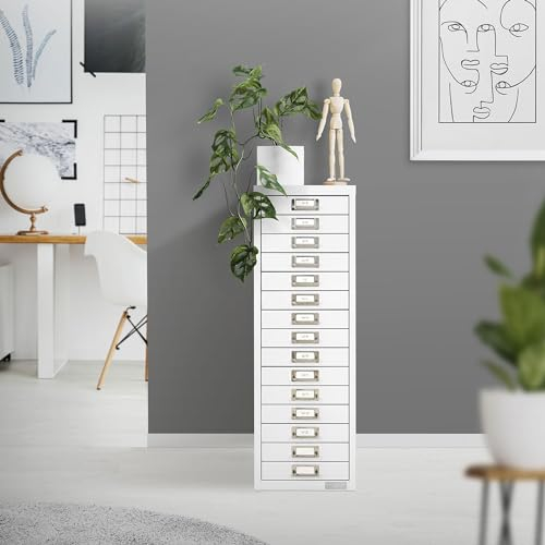 ML-Design Armoire à Dossiers avec 15 Tiroirs, avec Porte-Étiquette, 28x38x87 cm, Blanche, en Acier, Classeur pour Documents Format A4, Meuble de Classement, Caisson de Bureau, pour Rangement d'Outils