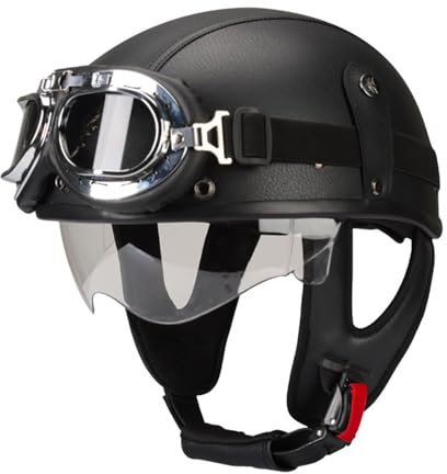 Retro Motorrad Halbhelme, Scooter Mofa-Helm mit Schutzbrille, mit Einstellbar Schnellverschluss-Gurt, DOT/ECE-Zugelassen fur Biker, Cruiser, Chopper -Helm, Unisexs G,XL