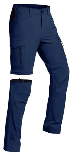 Vzteek Herren Wanderhose Zip Off Trekkinghose Outdoorhose Sommer Softshell Stretch Hose Kurz für Wandern,Abnehmbar,Baggy,Fahrrad,arbeits（Navy,L）