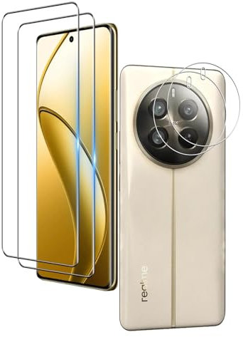 Wookfiss Protector de Pantalla para Realme 12 Pro/12 pro+ 5G, 2 Piezas 3D Cristal Templado + 2 Protector de Lente Cámara, Alta Definicion 9H Dureza Anti-rasguños Cristal Templado Vidrio Templado