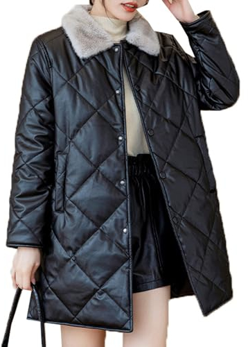 LAZIRO Autumn And Winter Women'S Leather Jacket In The Middle Of The Long Section Of Solid-Coloured Lapel Long-Sleeved Button Women'S Jacket