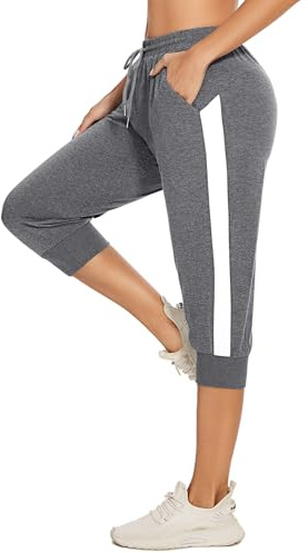 Jezonga Pantalon de Jogging 3/4 Capri en Coton pour Femme - Survêtement Pantacourt Sport Été avec Poches pour Running Training Fitness