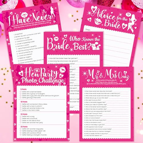 HOWAF 41 Hen Party Games, Includes 5 Games, Advice for the Bride Cards, Who Knows The Bride Best, Mr & Mrs, I Have Never, Hen Party Photo Challenge, Hen Night Games Hen Do Games Bridal Shower Games