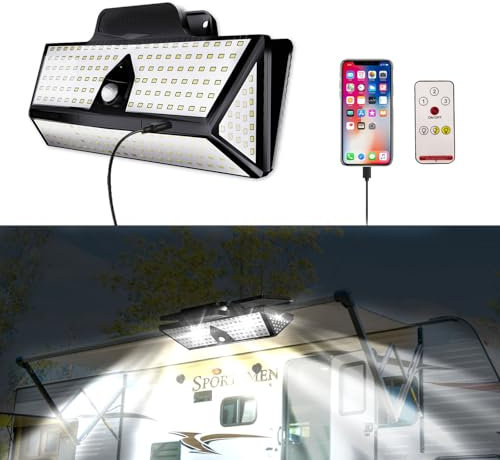 Hifor Luces solares RV – Clip en cualquier lugar para toldo, exterior, remolques, camping – 208 LED ultra brillante, 3 modelos