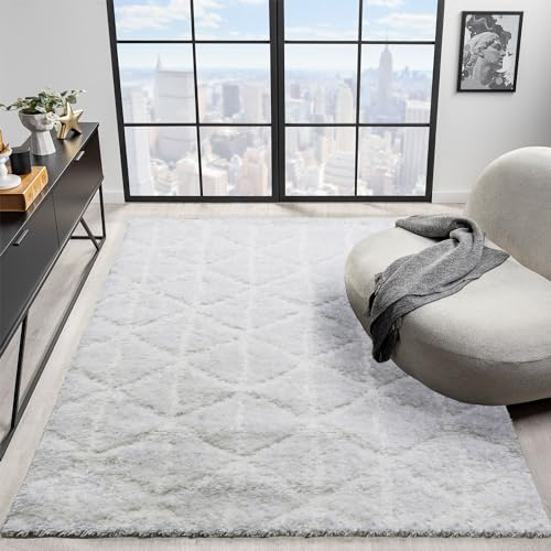 VIMODA Hochflor Langflor Teppich Modern Wohnzimmer Schlafzimmer Ultra Weich Muster, Farbe:Raute, Maße:120x170 cm