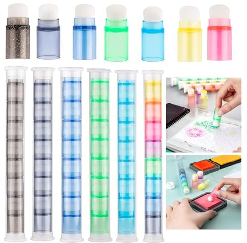 OTCRAFT 48 Pcs/Set Soft Bristles Finger Daubers with 6 Storage Box Ink Blending Brushes Mini Stackable Blender Brushes Brush Head 0.75'' for Cardmaking Painting Drawing Handles Ink Blender Tool