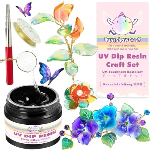 UV Dip Resin for Wire Shapes, Wire Art Low Odor Handmade Set, Transparent UV Dip Resin-40ml, 4mm(0.15inches) Copper Wire Roll 7m(22.9fts), Winding Rod Size 5mm-9mm(0.19-0.35inches)