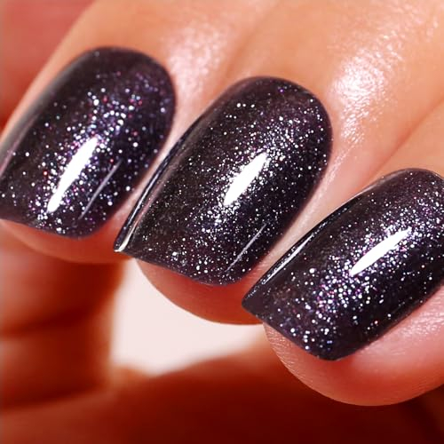 Ozzeal UV Glitzer Nagellack - Schwarz Glitzernder Regenbogen Gel Polish für Herbst und Winter - Soak Off LED Maniküre 15ML