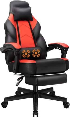 Shintenchi Gaming Chair, Office Chair with Footrest and Lumbar Support, Height Adjustable Game Chair with 360°-Swivel Seat and Headrest and for Office or Gaming (Deep Red)