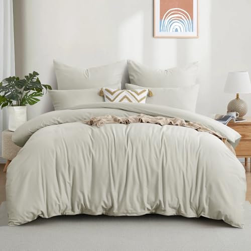 Aisbo Bettwäsche 220x240 Baumwolle Beige - Bettwäsche-Sets Bettbezug 220x240 3teilig mit 2 Kissenbezüge 80x80 cm, Baumwollbettwäsche Set, Oeko-TEX Bettwäsche Beige mit Reißverschluss