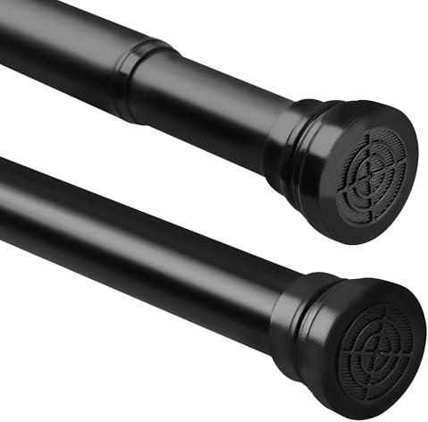 Schwarze Duschvorhangstange ohne Bohren, Verstellbare Duschvorhangstange 76-132cm, Geeignet für Bad, Garderobe, Balkon（Durchmesser 25mm）