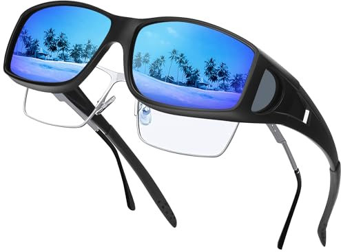 Nlieanuc Überzieh Sonnenbrille Polarisiert Sonnenüberbrille für Brillenträger Herren Damen mit UV400 für Autofahren Wandern Angeln Überbrille