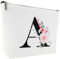 Blisswave Trousse de Toilette Femme, avec Nom de A à Z, Fermeture Éclair en Métal de Haute Qualité, Design Imprimé Exquis, Trousse de Maquillage avec Doublure Noire résistante aux Taches (Blanc)