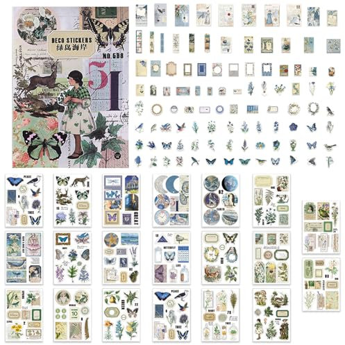TYXHXTF 360PCS Vintage Scrapbook Aufkleber Set, Küste der grünen Insel Scrapbooking Aufkleber, Aufkleber für DIY Koffer Scrapbook Skateboard Laptop Motorrad Wasserfest