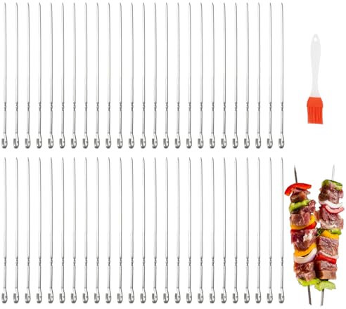 Grillspieße Edelstahl, 50 Stück 35cm Metal Skewers for Grill, Schaschlikspieße für Fleisch, Gemüse, Wiederverwendbare Metallspieße Grill Kabob, Spieße Zum Grillen für Lagerfeuer oder Grillschale