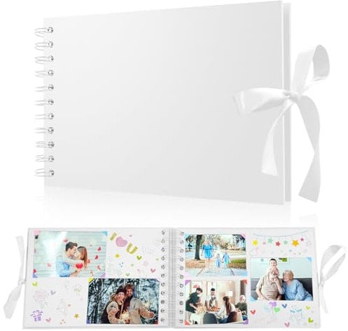 Kleines Fotoalbum zum Selbstgestalten, Scrapbook Fotobuch zum Selbstgestalten 60 Schwarze Seiten Photo Album, DIY Fotoalben Set für Baby Familie Jahrestag Geburtstags Valentinstag Hochzeit, Weiss