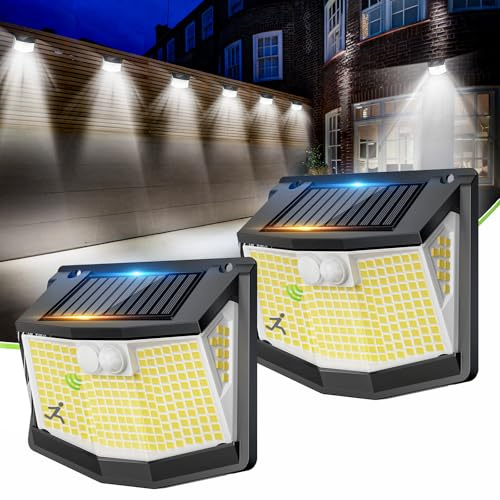 CZHHMART 2 Pezzi Luci Solare 248 LED Esterno Giardino Luce Esterne con Pannello Solari con Sensore da Movimento 3 Modos 270° Illuminazione Lampada Solare da Esterni Parete Garage