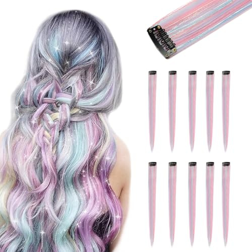 KASESSS 10 Pièces Extension Cheveux Clip Coloré, MèChe Cheveux, Hair Extension Long Raides Pour Femmes enfants filles 55 cm, Party Festival Cosplay