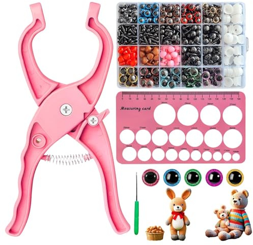 Sicherheitsaugen Werkzeug, Sicherheitsaugen-Montagezange für Amigurumi & Häkeltiere, Rosa Sicherheitsaugen Befestiger Tool, Häkelzubehör für Kuscheltiere, Puppenaugen, Runden Sicherheitsauge