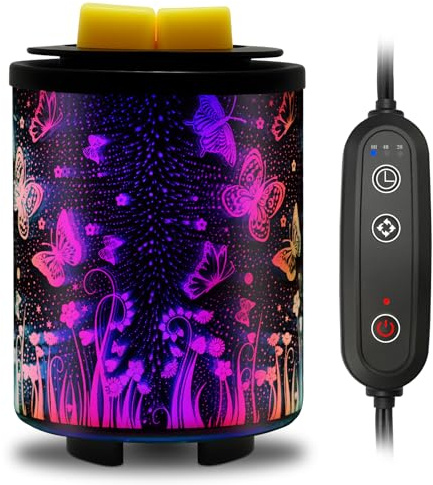 Maromamix Electric Wax Melt Warmer with Timer (2/4/8H), 7-Color Changing LED Night Light, Removable Silicone Dish, PTC Safe Heating - Art-Glass Design for Home, Office Décor, Gifts for Mom