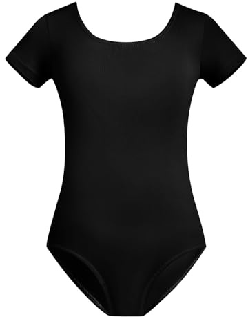 Gymnastics Leotards for Girls Toddler Ballet Dance Tumbling Outfits 13 14 Kids Short Sleeve Gymnastic Biketard with Shorts Sparkly Dancwear Unitards Clothes Bodysuit (Black, 14Y)