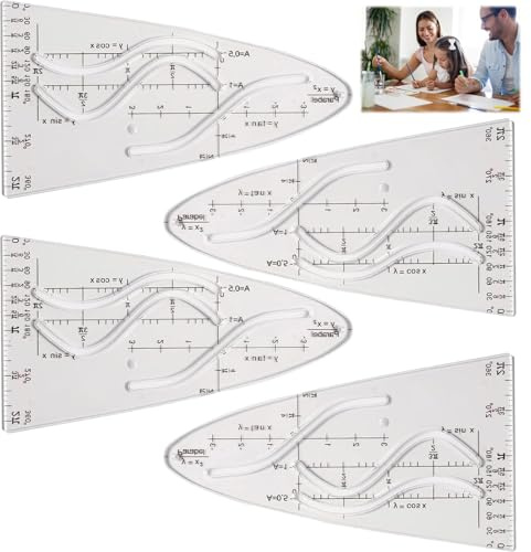 Aililong Set Modelli Parabolici Matematici (4 Pezzi) – Plastica Flessibile, Dimensionalmente Stabile, per Curve Parabola/Cosino/Tangente, Ideale per Studenti, Ufficio, Designer, Pittura