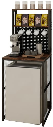 KirKical Mini Fridge Stand with Storage, Coffee Bar Table Kitchen Storage Microwave Shelf Bakers Rack Dorm Cabinet with Mini Fridge Space, Vintage Wood